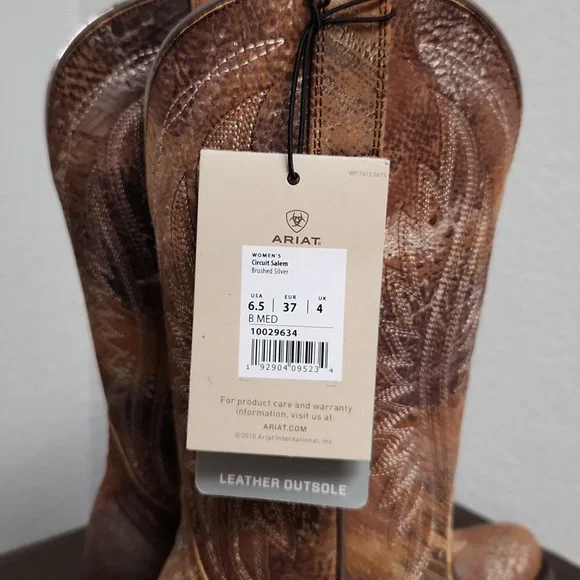 Ariat Circuit Salem Brushed Silver Leather Block Heel Western Boots size 6.5 - Picture 7 of 9